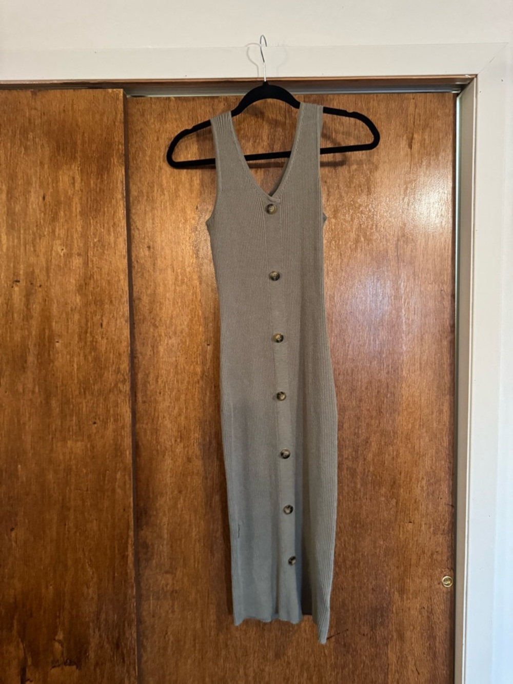 Sleeveless Button-Front Knit Maxi Dress in Light Taupe